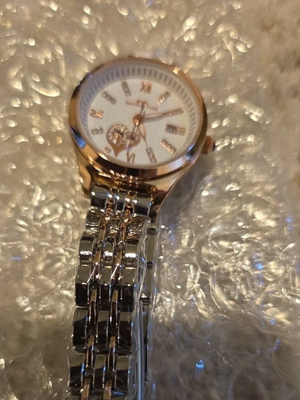 Two-Tone Silver and Rose Gold Women's Bracelet Watch